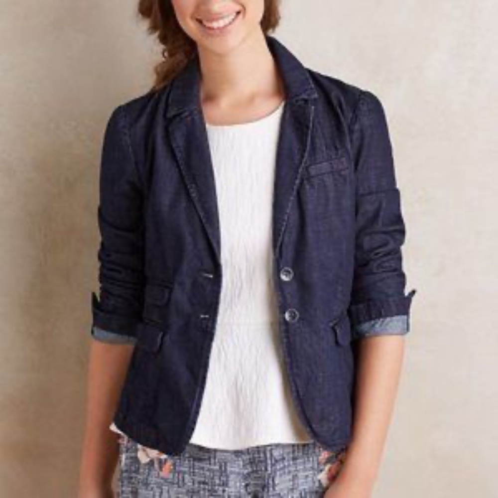 Anthropologie Pilcro and the Letterpress Dark Wash Denim Blazer Size Small